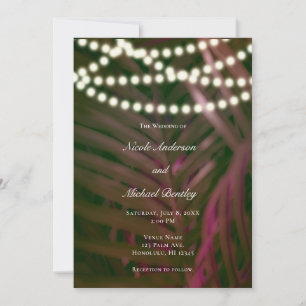 Invitation Mariage Feuilles de Palmier Tropical Vert Rose & L