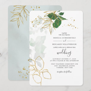 Invitation Mariage Feuilles de Papier D'or Eucalyptus Verdure