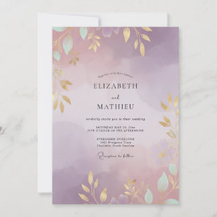 Invitation Mariage Feuilles de Pêche Améthyste