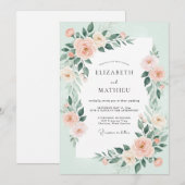 Invitation Mariage Feuilles de Pêche Mousse de Mer (Devant / Derrière)