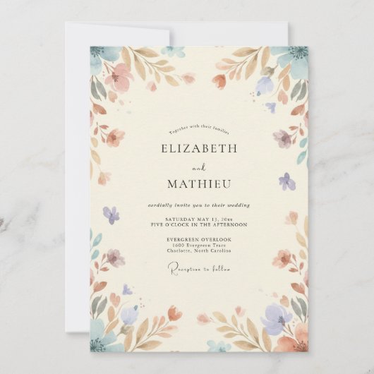 Invitation Mariage Feuilles de Periwinkle Or (Devant)