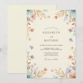 Invitation Mariage Feuilles de Periwinkle Or (Devant / Derrière)