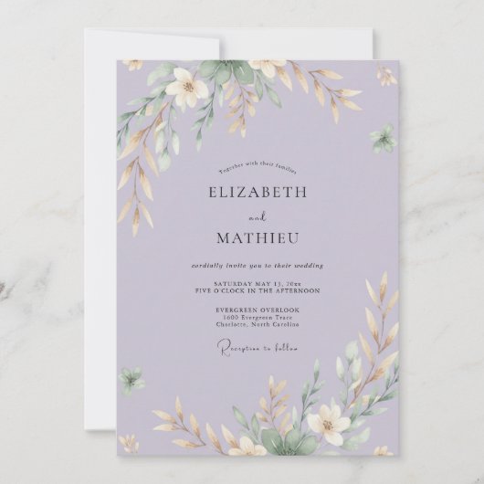 Invitation Mariage Feuilles de Pervenche (Devant)