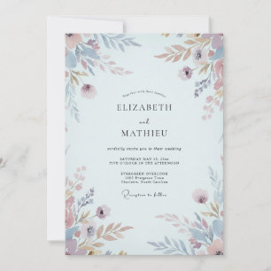 Invitation Mariage Feuilles de Pervenche Abricot