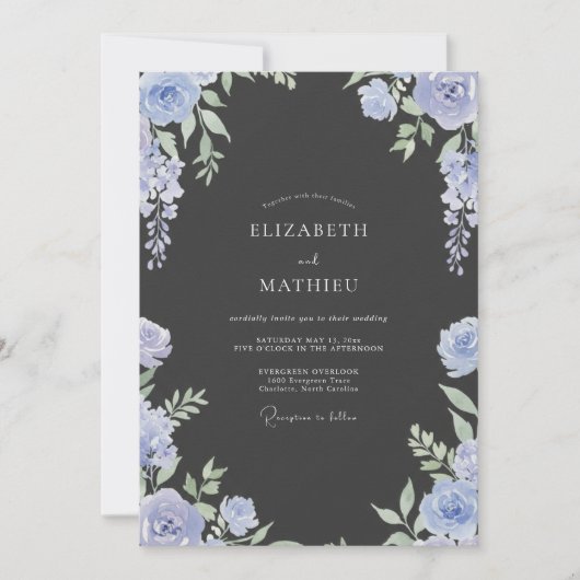 Invitation Mariage Feuilles de Pervenche au Charbon (Devant)