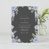 Invitation Mariage Feuilles de Pervenche au Charbon (Debout devant)