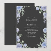 Invitation Mariage Feuilles de Pervenche au Charbon (Devant / Derrière)