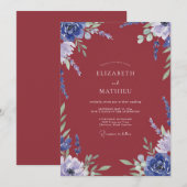 Invitation Mariage Feuilles de Pervenche Bordeaux (Devant / Derrière)