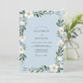 Invitation Mariage Feuilles de Pervenche Chaud Blanc (Debout devant)