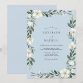 Invitation Mariage Feuilles de Pervenche Chaud Blanc (Devant / Derrière)