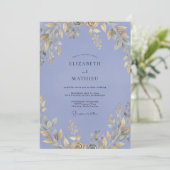 Invitation Mariage Feuilles de Pervenche Ocres (Debout devant)