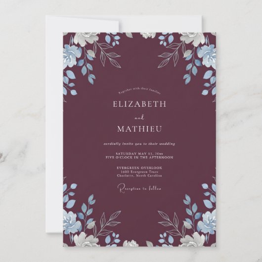 Invitation Mariage Feuilles de Pervenche Plum (Devant)