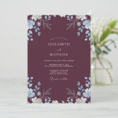 Invitation Mariage Feuilles de Pervenche Plum (Debout devant)
