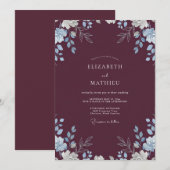 Invitation Mariage Feuilles de Pervenche Plum (Devant / Derrière)