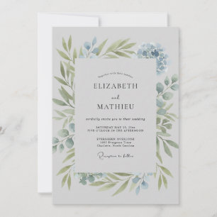 Invitation Mariage Feuilles de poudre azurée intemporelle