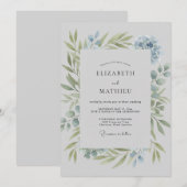 Invitation Mariage Feuilles de poudre azurée intemporelle (Devant / Derrière)