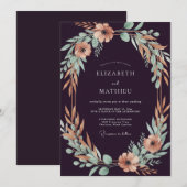 Invitation Mariage Feuilles de Prune et Pêche (Devant / Derrière)