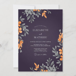 Invitation Mariage Feuilles de Prunier Ambré Vintage