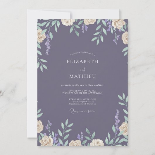 Invitation Mariage Feuilles de Prunier Ardoise (Devant)