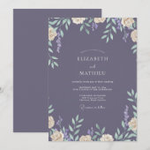 Invitation Mariage Feuilles de Prunier Ardoise (Devant / Derrière)