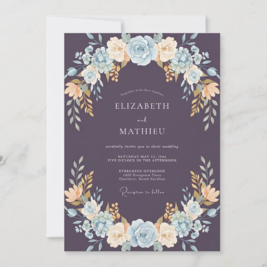 Invitation Mariage Feuilles de Prunier Azur (Devant)