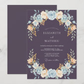 Invitation Mariage Feuilles de Prunier Azur (Devant / Derrière)