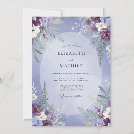Invitation Mariage Feuilles de Prunier Pervenche (Devant)