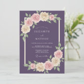 Invitation Mariage Feuilles de Rose Améthyste (Debout devant)