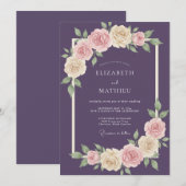 Invitation Mariage Feuilles de Rose Améthyste (Devant / Derrière)