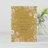 Invitation Mariage Feuilles de Rose Moutarde (Debout devant)