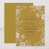 Invitation Mariage Feuilles de Rose Moutarde (Devant / Derrière)