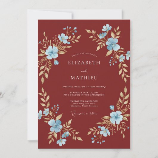 Invitation Mariage Feuilles de Rust Cerulean (Devant)