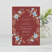 Invitation Mariage Feuilles de Rust Cerulean (Debout devant)
