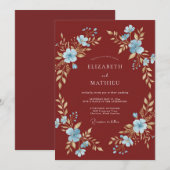 Invitation Mariage Feuilles de Rust Cerulean (Devant / Derrière)