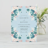 Invitation Mariage Feuilles de sarcelle azur (Debout devant)