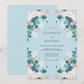 Invitation Mariage Feuilles de sarcelle azur (Devant / Derrière)