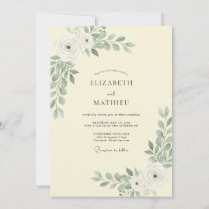 Invitation Mariage Feuilles de Sauge Crème