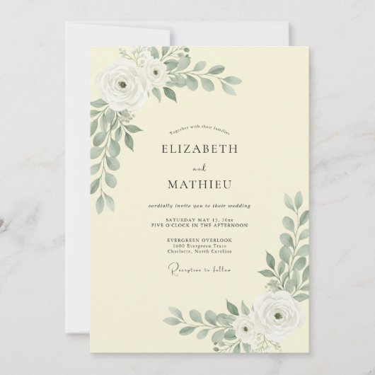 Invitation Mariage Feuilles de Sauge Crème (Devant)