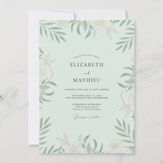 Invitation Mariage Feuilles de Sauge Mousse de Mer (Devant)