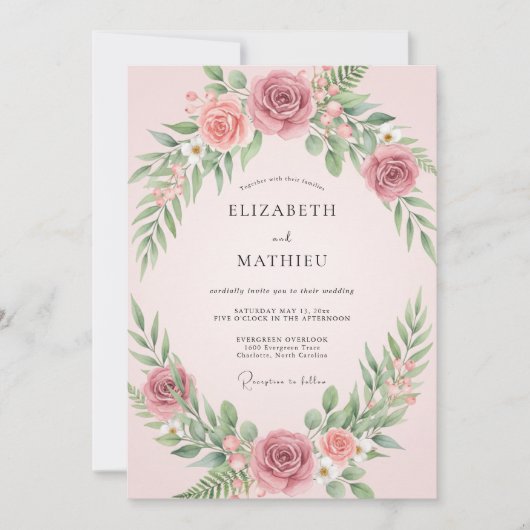 Invitation Mariage Feuilles de Sauge Rose (Devant)