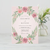 Invitation Mariage Feuilles de Sauge Rose (Debout devant)