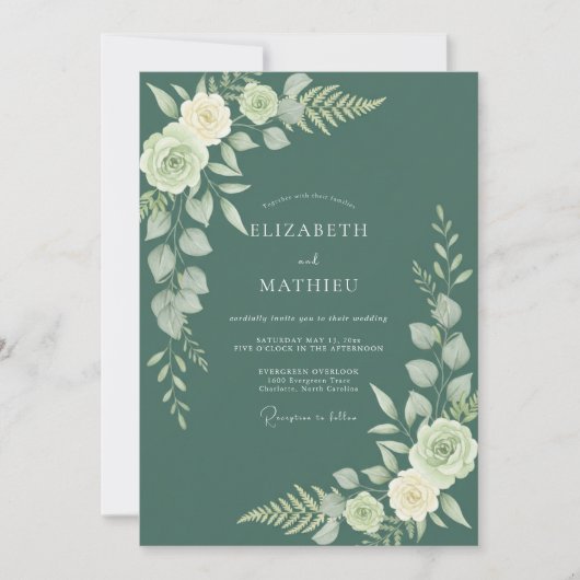 Invitation Mariage Feuilles de Sauge Teal (Devant)
