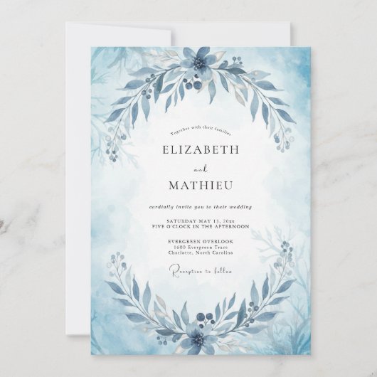 Invitation Mariage Feuilles de Slate Acier (Devant)