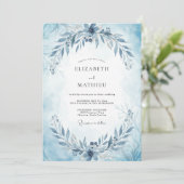 Invitation Mariage Feuilles de Slate Acier (Debout devant)