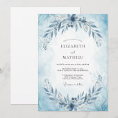 Invitation Mariage Feuilles de Slate Acier (Devant / Derrière)