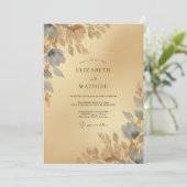 Invitation Mariage Feuilles de Slate Doré (Debout devant)