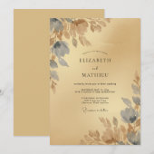 Invitation Mariage Feuilles de Slate Doré (Devant / Derrière)