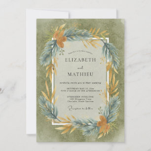 Invitation Mariage Feuilles de Slate Olive