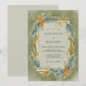 Invitation Mariage Feuilles de Slate Olive (Devant / Derrière)