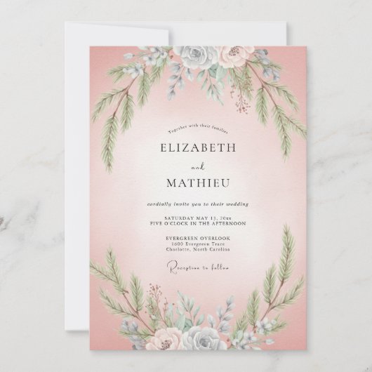 Invitation Mariage Feuilles de Slate Rosé (Devant)